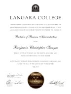 Bachelors of Business Administration from Langara