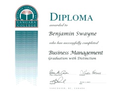 Diploma in Business Management from Langara College
